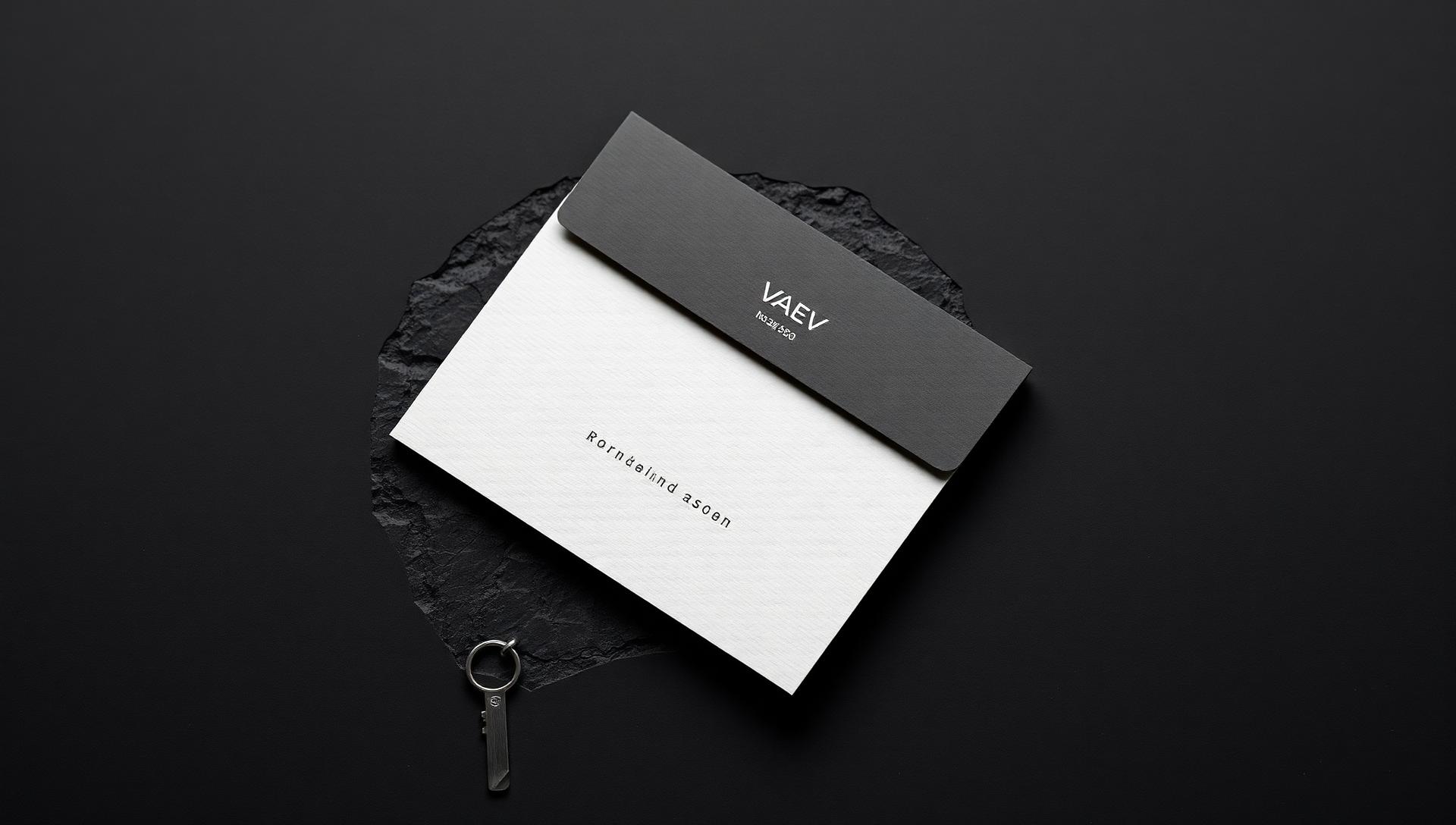 Founding 500 invitation envelope with a small key on slate